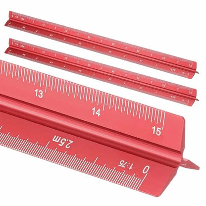 HARFINGTON 2 Pcs Architectural Scale Ruler, 12 Inch Metric Aluminum Alloy Architect Triangular Small Scale Laser-Etched Blueprint Drafting Ruler for Architects Engineers, Red - color: Red, size: 12 Inch