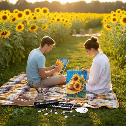 Ctosree 72 Pcs Sunflower Paint and Sip Kit for Adults 8'' x 10'' Pre Drawn Canvas for Painting DIY Pre Printed Canvas for Party Favor Acrylic Painting Kit Wood Easel Brushes Date Night Bulk - style: Sunflower