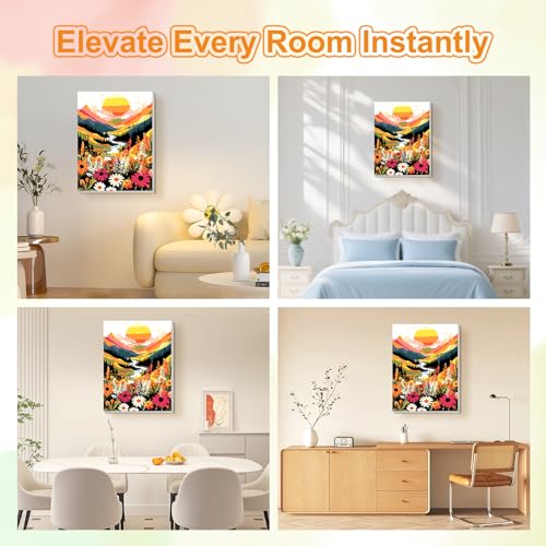 TOSTOG Golden Valley Wildflowers Framed Canvas Paint by Numbers Art Kit for Adults and Kids, Beginner Acrylic Oil Painting Supplies with Wooden Frame for Home Wall Decor 25 * 35 cm/10 * 14 in - color: Golden Valley Wildflowers