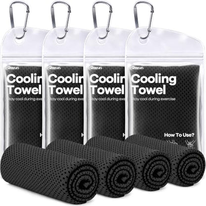 ROXUN Cooling Towels, 4 Pack (40''x12'') Chilly Ice Rags for Neck and Face - color: 4 Black
