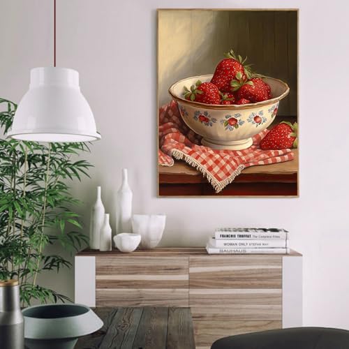 pchmcu DIY Strawberry Paint by Numbers Kits for Adults,Vintage Paint by Number for Adults Beginner, Paint by Numbers Kits on Canvas Without Frame for Home Wall Decor 16x20inch - color: MT22399