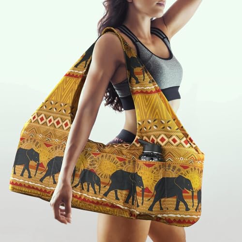 Large Yoga Mat Bag Yoga Bags and Carriers Fits All You Stuff Yoga Tote Bag with Yoga Mat Strap, Elastic Pockets and Zipper Pockets - color: Ginger black