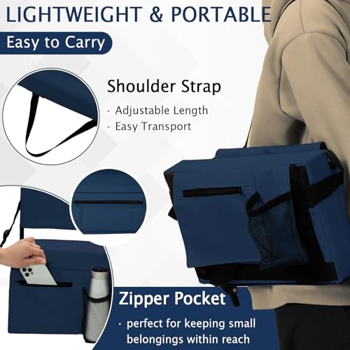 2pcs Stadium Seat for Bleachers with Back Support，Portable Bleacher Chairs with Back and Cushion，Includes Shoulder Strap and Cup Holder - color: Navy,2 Pack