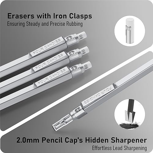 Four Candies 25PCS Art Mechanical Pencil Set + Mechanical Pencil Set Silver