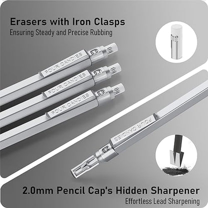 Four Candies 25PCS Art Mechanical Pencil Set + Mechanical Pencil Set Silver
