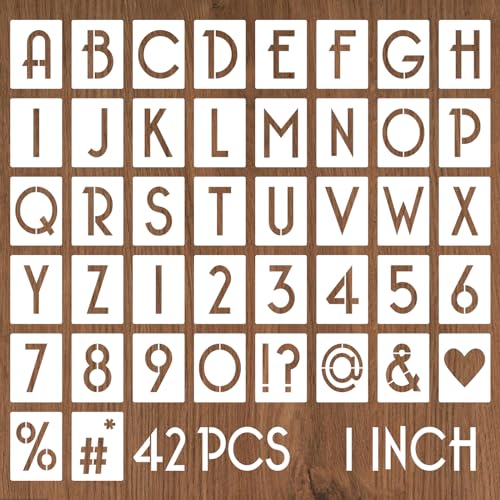 YEAJON 1 Inch Letter Stencils and Numbers, 42 Pcs Alphabet Drawing Stencils, Reusable Plastic Craft Templates for Painting on Wood, Wall, Fabric, Rock, Signage - size: 1 Inch