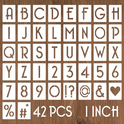 YEAJON 1 Inch Letter Stencils and Numbers, 42 Pcs Alphabet Drawing Stencils, Reusable Plastic Craft Templates for Painting on Wood, Wall, Fabric, Rock, Signage - size: 1 Inch