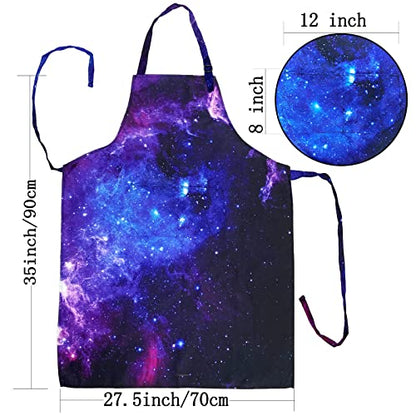 Adjustable Waterproof Apron Bib Apron with 2 Pockets Cooking Kitchen Aprons for Women Men Chef - color: Galaxy Apron