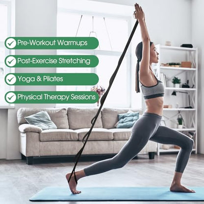 Foilswirl 8 Pack Stretching Strap with 10 Loops Bulk Yoga Strap Bulk for Physical Therapy Stretch Bands with Loops Non Elastic Bands for Exercise Dance