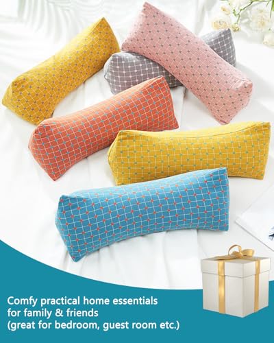 수면용 경추 메밀 롤 베개, 39.9cm x 15cm 메밀 껍질 베개 충전재, 목 지지 요가 볼스터를 위한 삼각형 베개, 목 통증 완화를 위한 조절 가능한 충전재, 블루