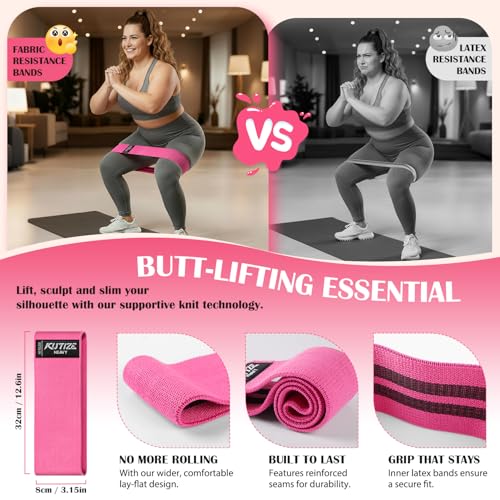 KUTIZE Ankle Resistance Bands with Cuffs & Fabric Resistance Bands Set - Legs & Glutes Workout Equipment for Women & Men, Home Gym Heavy Exercise Bands for Hip, Yoga, Strength Training, Rehab, Pilates - color: Pink-1