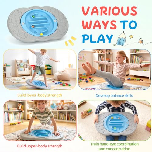 Kids 2-in-1 Maze Balance Board with 3 Swap Labyrinth Plates & 3 Balls