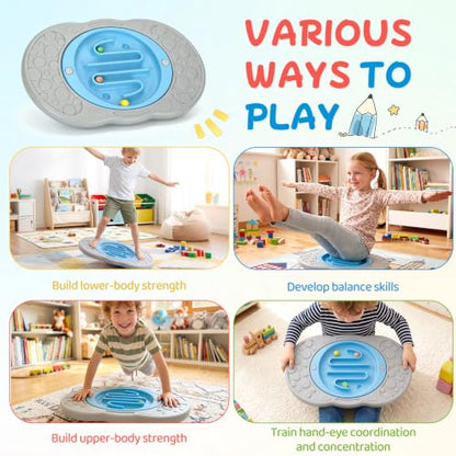 Kids 2-in-1 Maze Balance Board with 3 Swap Labyrinth Plates & 3 Balls
