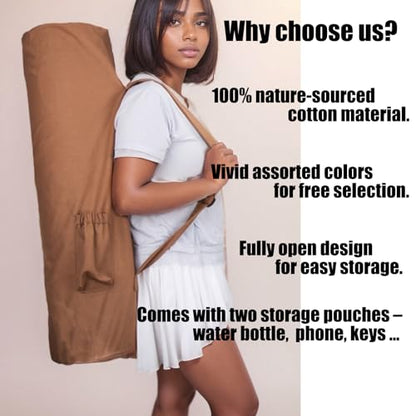 Cotton yoga mat bag with Pockets and Adjustable Strap - Full Zip Cargo Yoga Mat Carrier Bag - Bag for 1/4" 1/3" Thick Yoga Mat - color: Coffee, size: XL