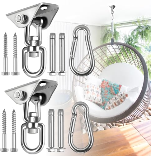 Hammock Hanging Kit, 2 Pack Hanging Chair Hardware 360°Rotating Hammock Hooks Heavy Duty, Hammock Chair Hanging Kit & Swing Ceiling Hook Snap for Hammock Chair,Heavy Bag,Seat,Yoga,Gym,1000 lb Capacity