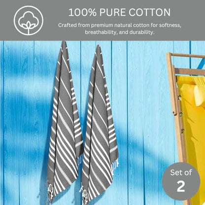 WeWove Turkish Peshtemal Beach Towels Large 39x70 Inch Set of 2-100% Cotton Soft Quick-Drying Absorbent Washable - Versatile for Beach Pool Spa Picnic Travel or Bath Use - Turkish Towels Grey - color: Grey