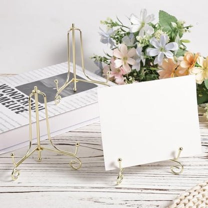 3pcs Plate Holder Easel Display Stand, 4.17x2.56in/10.6x6.5cm Metal Displaying Stand Table Decorative Easel for Tabletop Picture Frames Photos Wedding Cards Sign Posters Cavas Decorative(Gold )