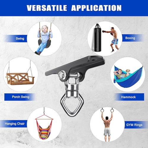 Dolibest Heavy Duty Swing Hanger with Bearing, Ceiling Mount Swing Hook,One-Piece Design Base, Swing Set Hardware for Punching Bag, Boxing, Hammock Chair, Yoga Swing, Porch Swing (360° +180° Rotation) - color: A: 360°+180° Swing Hanger With Carabiner