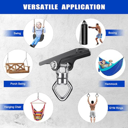 Dolibest Heavy Duty Swing Hanger with Bearing, Ceiling Mount Swing Hook,One-Piece Design Base, Swing Set Hardware for Punching Bag, Boxing, Hammock Chair, Yoga Swing, Porch Swing (360° +180° Rotation) - color: A: 360°+180° Swing Hanger With Carabiner