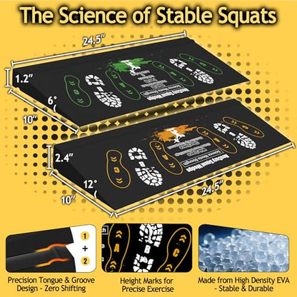 Squat Wedge Height-Adjustable Slant Board: 2Pcs Wide Wedges for Weightlifting Leg Glute Workout Improve Strength and Mobility for Gym Home - size: Large*2
