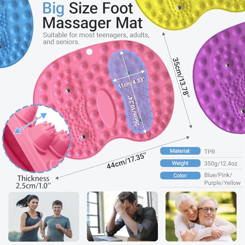 Foot Massager Mat 2PCS, Foot Reflexology Mat with Magnetic Therapy, Under Desk Mat Acupressure Mat for Feet Relaxation, Pressure Point Mat for Pain, Fatigue and Stress Relief (Blue+Purple) - color: Blue+pink