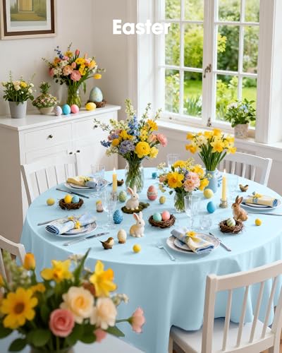Pureegg Plastic Table Cloth Disposable 8 Pack, 84 Inch Round, Light Blue | Easter Party, Wedding, Picnic, Leakproof & Sturdy, Light Blue, Round Tablecloth - color: Light Blue, size: 84" Round