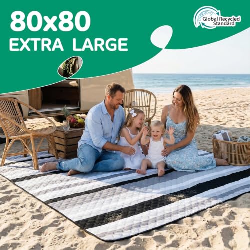 RYCHIC Waterproof Beach Blanket Picnic Mat Outdoor Oversized Sandproof Dog Thick Rug Towel Camping Gear Family Trip Essentials Summer Vacation Must Have Travel Accessories Lake Day Stuff Item Gadget - color: Multi Grey