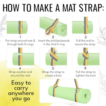 TECEUM 2 IN 1 Yoga & Mat Strap for Stretching – Cotton – 6/8/10 ft - color: Yellow Gray, size: 6 ft