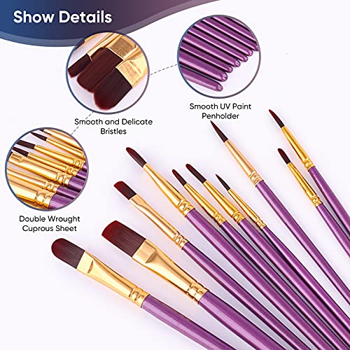 Paint Brushes Set, 20 Pcs Paint Brushes for Acrylic Painting, Oil Watercolor Acrylic Paint Brush, Artist Paintbrushes for Body Face Rock Canvas, Adult Drawing Arts Crafts Supplies, Purple | Artist Paintbrush (Nylon Hair Wood Handles) for Adult Drawing, Gr
