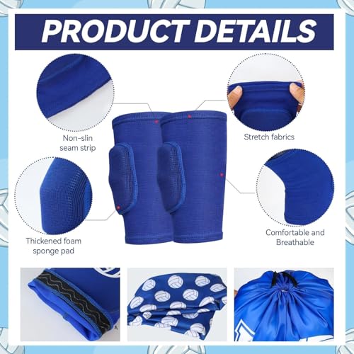 6 Pcs Volleyball Accessories Volleyball Knee Pads Arm Sleeves Drawstring Bag Softball Headbands Volleyball Training and Games Protection Equipment - color: Blue, size: Small