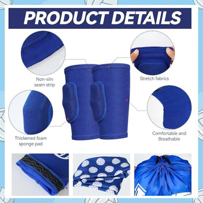 6 Pcs Volleyball Accessories Volleyball Knee Pads Arm Sleeves Drawstring Bag Softball Headbands Volleyball Training and Games Protection Equipment - color: Blue, size: Small