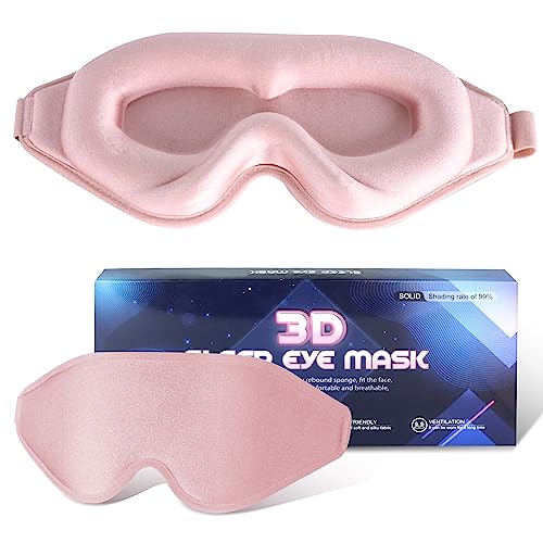 Sleep Mask for Lash Extensions, 3D Memory Foam | Zero Eye Pressure, 99% Blackout, Adjustable Strap, Breathable Fabric, Travel, Yoga, Nap, Lightweight, Soft Comfort - color: Pink
