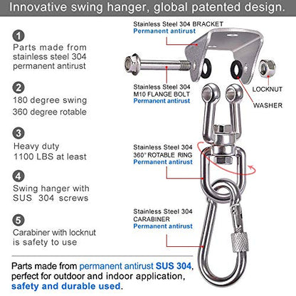 SELEWARE Swing Hangers Heavy Duty Ceiling Swing Mount with Carabiners 2 Pcs - color: Silver-360° Swing Hanger With Carabiners (2 Pack)