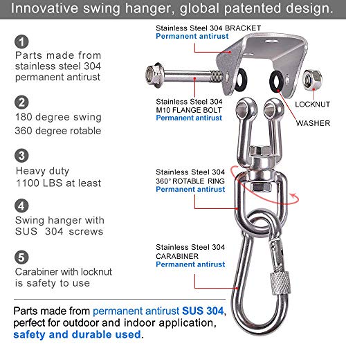 SELEWARE Swing Hangers Heavy Duty Ceiling Swing Mount with Carabiners 2 Pcs - color: Silver-360° Swing Hanger With Carabiners (2 Pack)