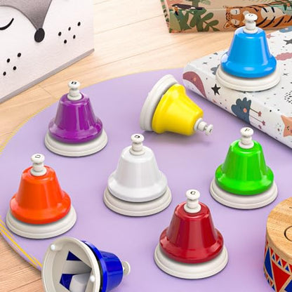 Facmogu 8 Note Rainbow Hand Bells for Kids, Color Coded Musical Bells Set | For Preschool Learning Education, Classroom Rhythm Teaching | Percussion Instrument Montessori Music Toy | Birthday Gift