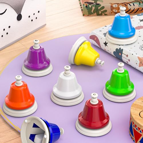 Facmogu 8 Note Rainbow Hand Bells for Kids, Color Coded Musical Bells Set | For Preschool Learning Education, Classroom Rhythm Teaching | Percussion Instrument Montessori Music Toy | Birthday Gift