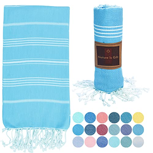 Beach Towel 100% Cotton Turkish Beach Towel Adult 38x70 Inch Pre-washed Absorbent Extra Large|Sand Free Quick Dry BathTowels|Lightweight Blanket|Travel Cruise Camping Spa Gym Yoga Towel|Blue Atoll - color: Turquoise