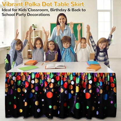 Wiooffen 9Ft Confetti Table Skirt Classroom Teacher Desk Curtain Skirts Tablecloth Ruffled Colorful Rectangle Table Cover Skirt for Back to School Kindergarten Office Bookcase Supplies Confetti - style: Confetti
