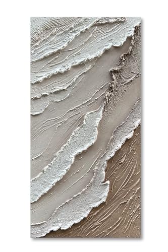 NANKAI Art 48x24 Inches White Thick Texture Abstract Oil Painting Hand-Painted Ocean Landscape Oil Painting Home wall Decorative Art Oil Painting - color: Nkhb245