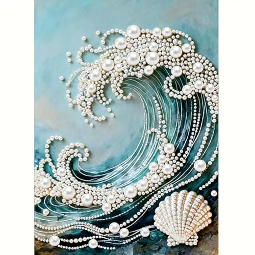 5D Diamond Art Pearl Painting Kits for Adults,DIY Diamond Art Kits for Wave | DIY 3D Special Shape Plastic Pearl Painting Kit With Gem Art Crafts For Adults,Home Wall Decoration 12 X 16 inch - color: HL072