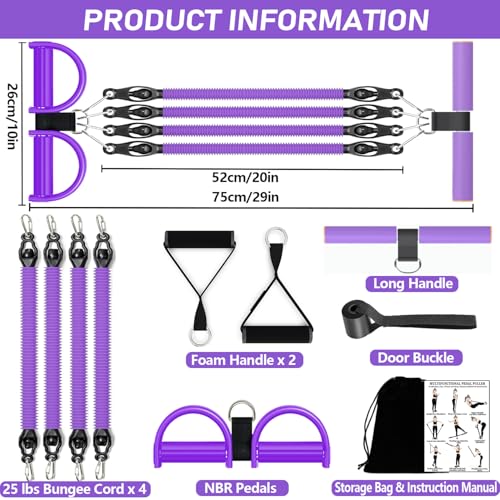2026 Upgrade Foot Pedal Resistance Band, Adjustable 4-Tube Pedal Ankle Puller Resistance Band with Handle, Multifunction Home Gym Equipment, Stirrup Puller for Men Women for Full Body Exercise - color: Purple 4 Tube