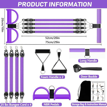 2026 Upgrade Foot Pedal Resistance Band, Adjustable 4-Tube Pedal Ankle Puller Resistance Band with Handle, Multifunction Home Gym Equipment, Stirrup Puller for Men Women for Full Body Exercise - color: Purple 4 Tube