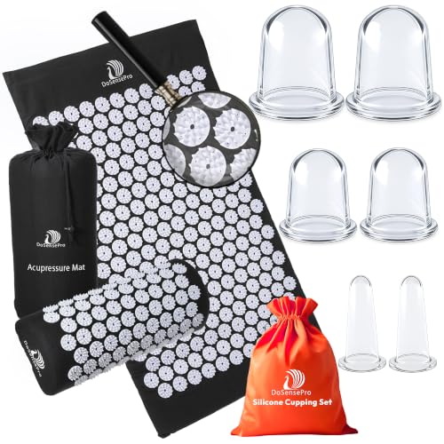 Black Acupressure Mat & Pillow + 6-Cup Cupping Set Bundle