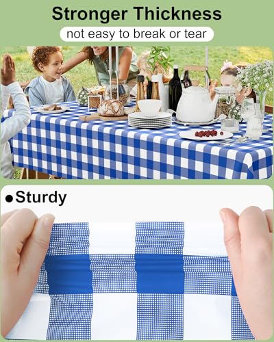 Smiry 8 Packs Gingham Disposable Table Cloth, 54 x 108 Inch Waterproof Plastic Tablecloth, Rectangle Blue and White Checkered Table Covers for Picnic, Birthday, Party - color: Blue and White, size: 54"x108" (Pack of 8)