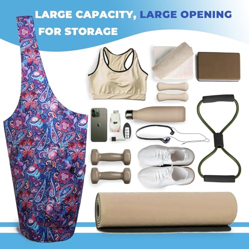 Yoga Mat Bag Carrier for Women Workout Large Waterproof with Zipper Pocket, Keychain and Wide Shoulder Straps - color: paisley bird