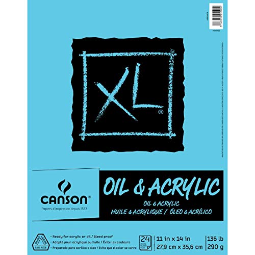 Canson XL Series Oil & Acrylic Paper Pad, 11" x 14", 24 Sheets/Pad | Canvas-Like Feel, 136 lb. (290gsm), Tape Bound, Acid Free and Bleed Proof - size: 11"X14"