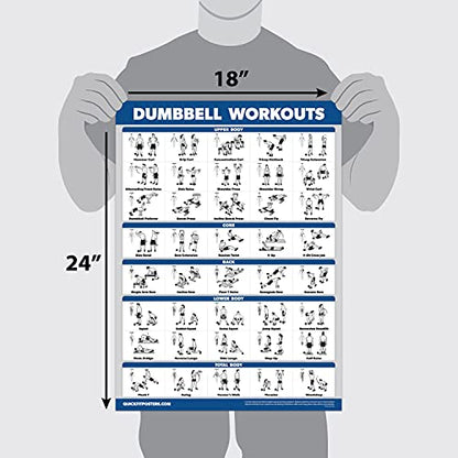 Palace Learning 4 Pack - Dumbbell Workouts + Bodyweight Workouts + Stretching Exercises + Pilates - Set of 4 Workout Charts (18” x 24”, LAMINATED)