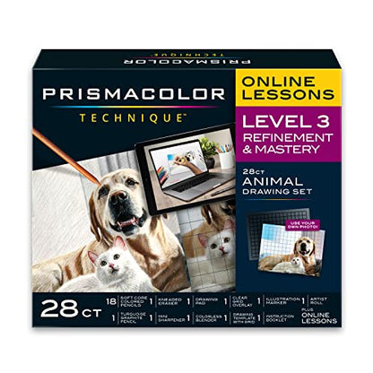 Prismacolor Technique, Art Supplies and Digital Art Lessons, Animal Drawings Set, Level 3, Includes Artist Roll Case, Dog, Cat & Pet Lesson, 28 Count - style: Animal Level 3