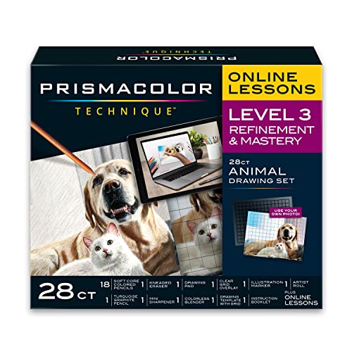 Prismacolor Technique, Art Supplies and Digital Art Lessons, Animal Drawings Set, Level 3, Includes Artist Roll Case, Dog, Cat & Pet Lesson, 28 Count - style: Animal Level 3