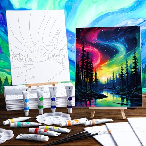 Zhanmai 88 Pcs 8 x 10 Inch Pre Drawn Canvas for Painting Kit Pre Stretched Canvas for Sip and Paint Party Favor Coloring DIY Virtual Party Birthday Gifts Adult's Date Night(Oil Painted Landscape) - style: Oil Painted Landscape